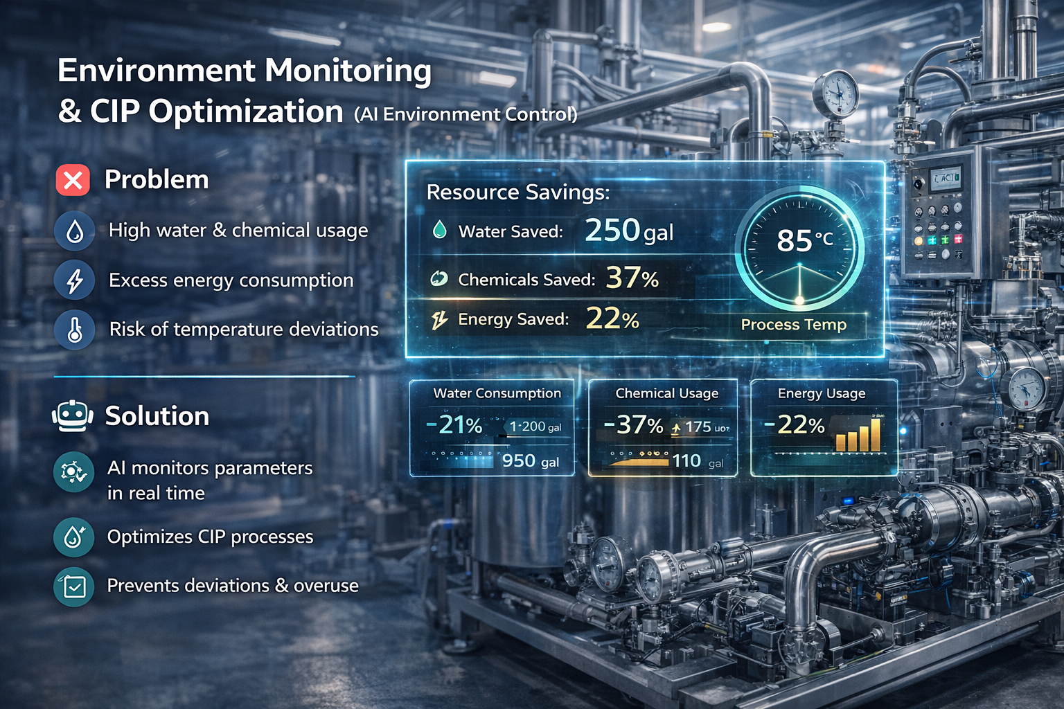 Environmental Control and Optimization of CIP Processes (AI Environment Control)