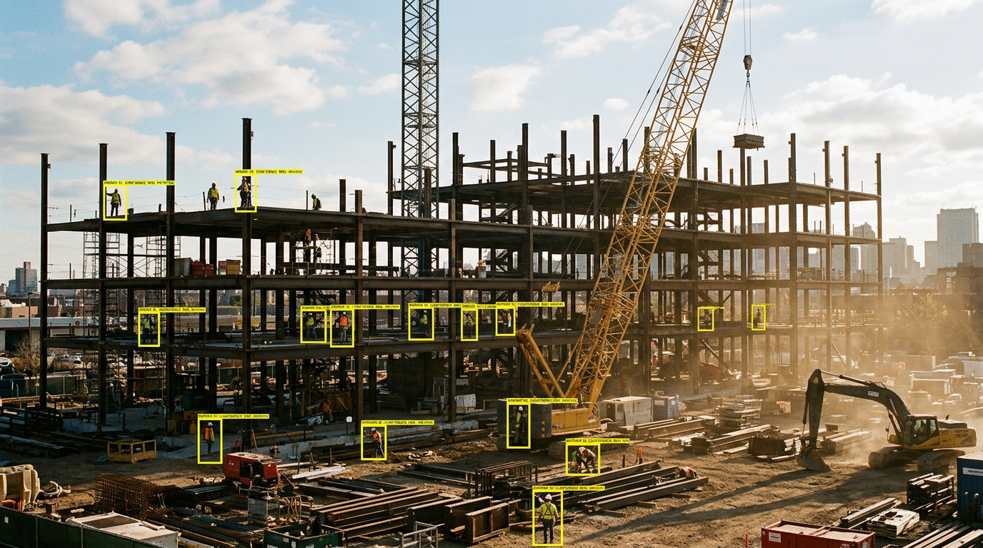 Construction site with safety detection